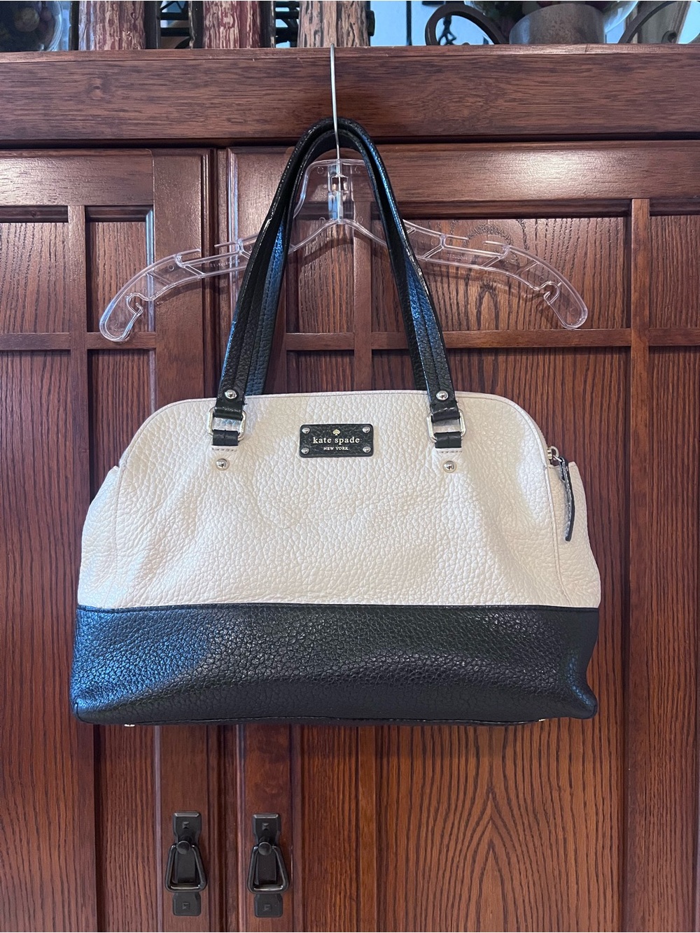 Kate Spade Berkeley Lane Rachelle Satchel Bag Cream Black Pebbled Leather Purse